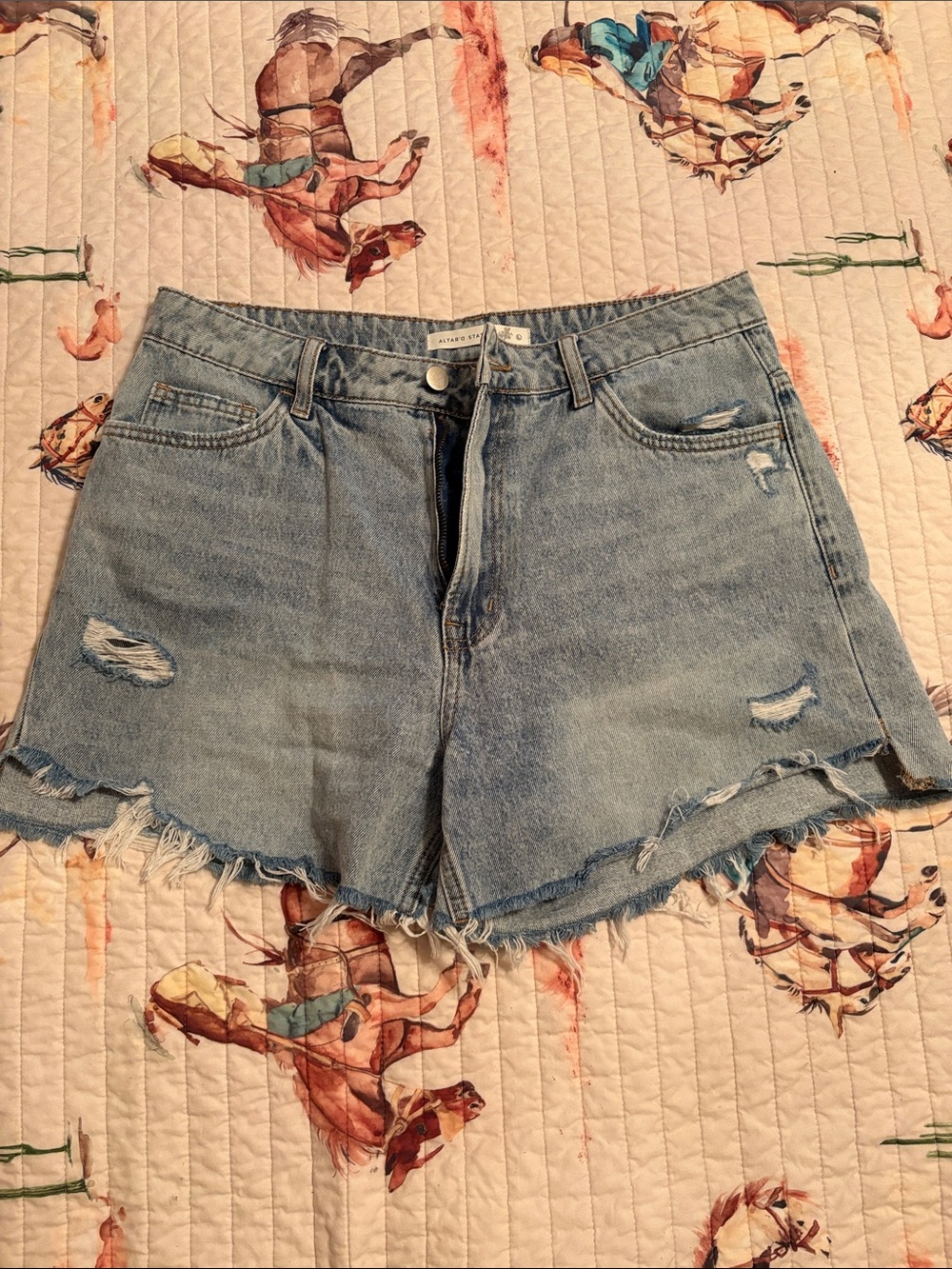 Altar'd State Light Blue Distressed Denim Shorts